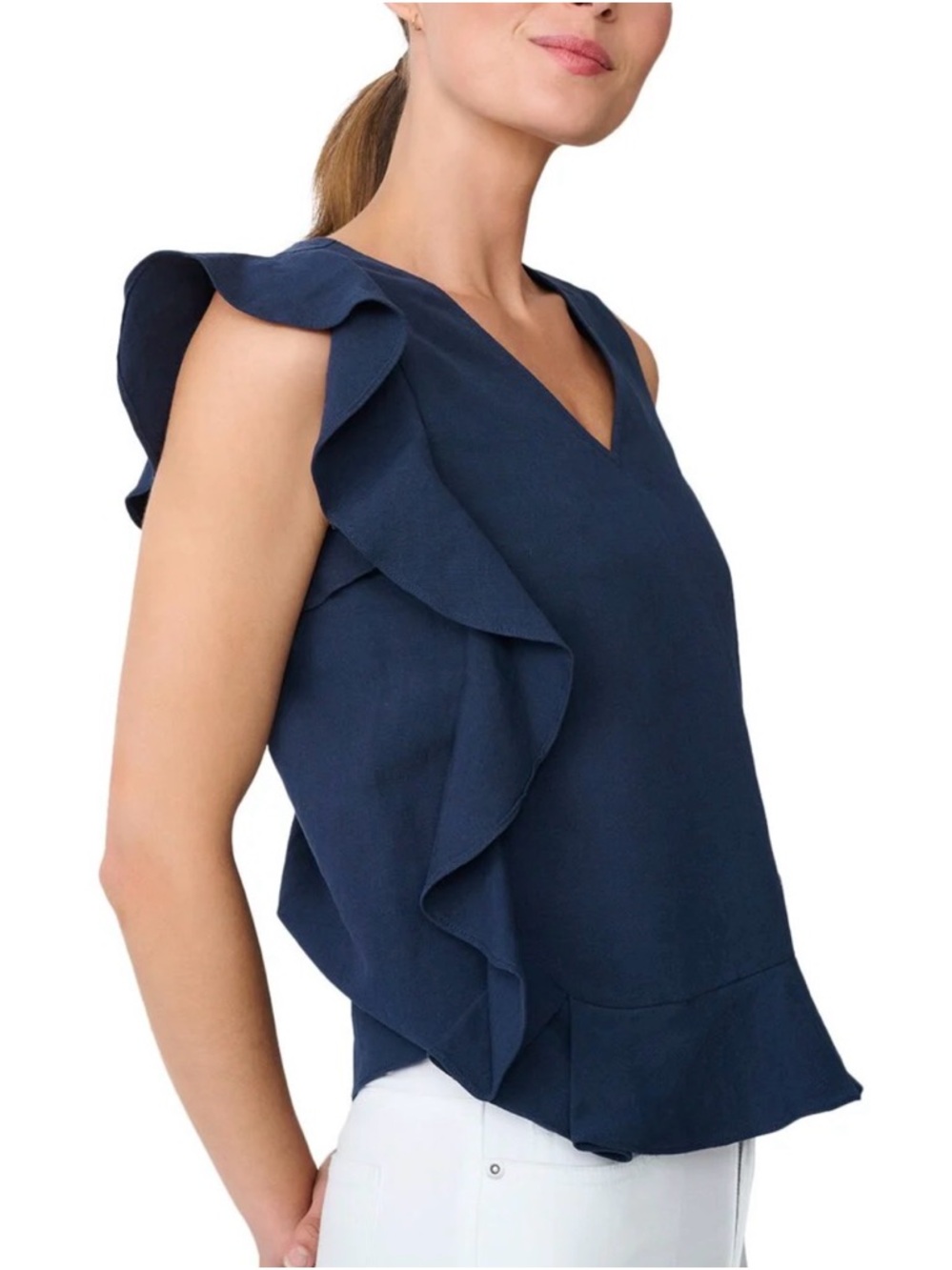 NWT J.McLaughlin Athena Linen Blend Blouse Navy Women’s Size Medium